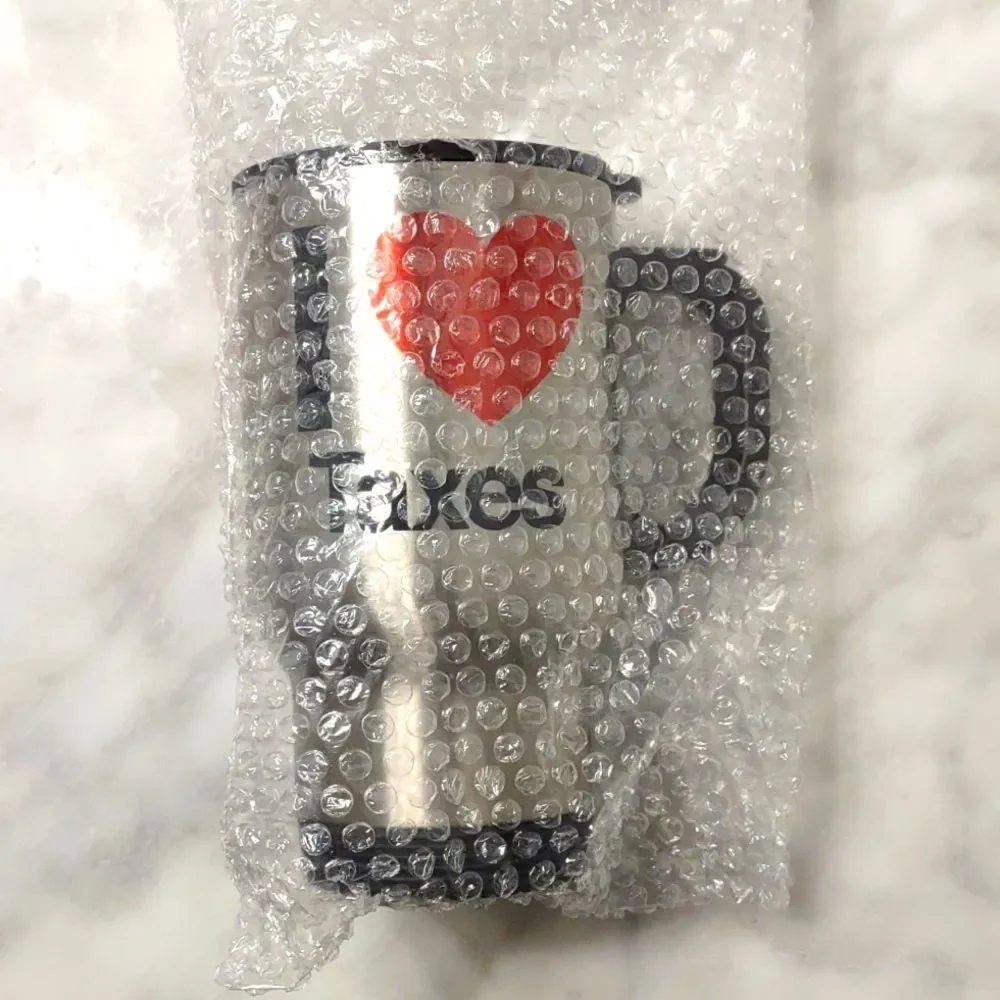 NWT I ❤️ Taxes Handle Travel Coffee Mug